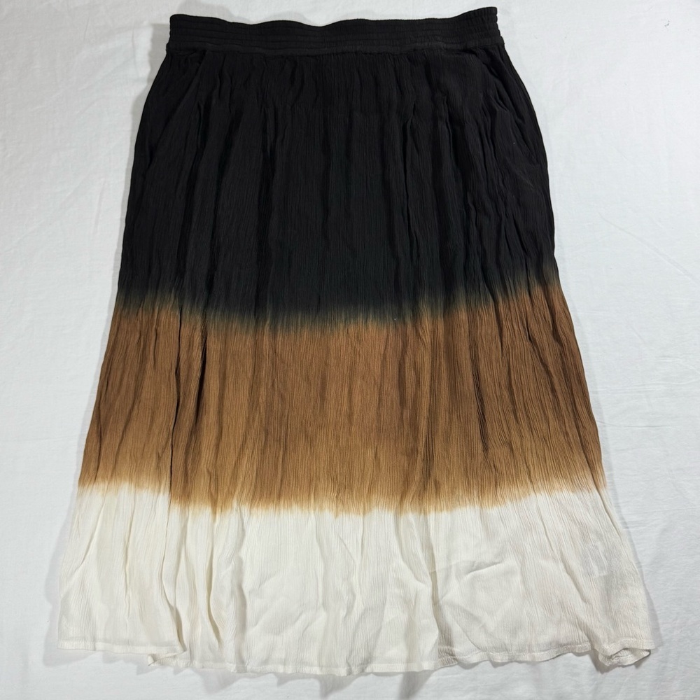 Masai‎ Copenhagen Sonya Skirt XL Black Brown Ombre Crinkle Viscose Midi Pocket